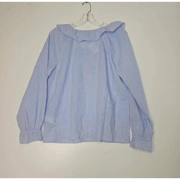 NWT J Crew Ctn Chambray Dobby Blue Ruffled Peasant Blouse Long Sleeve - Picture 8 of 9